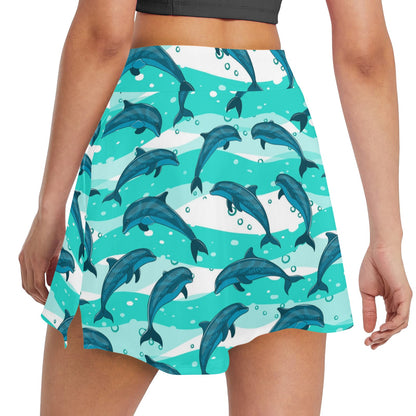 Dolphin Design Print Pattern 17" Golf & Pickleball Skort with Pockets