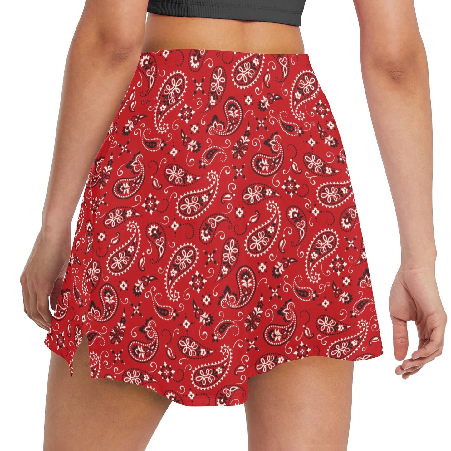 Bandana Paisley Red Print Design LKS3011 Women's Golf Skirt with Pocket