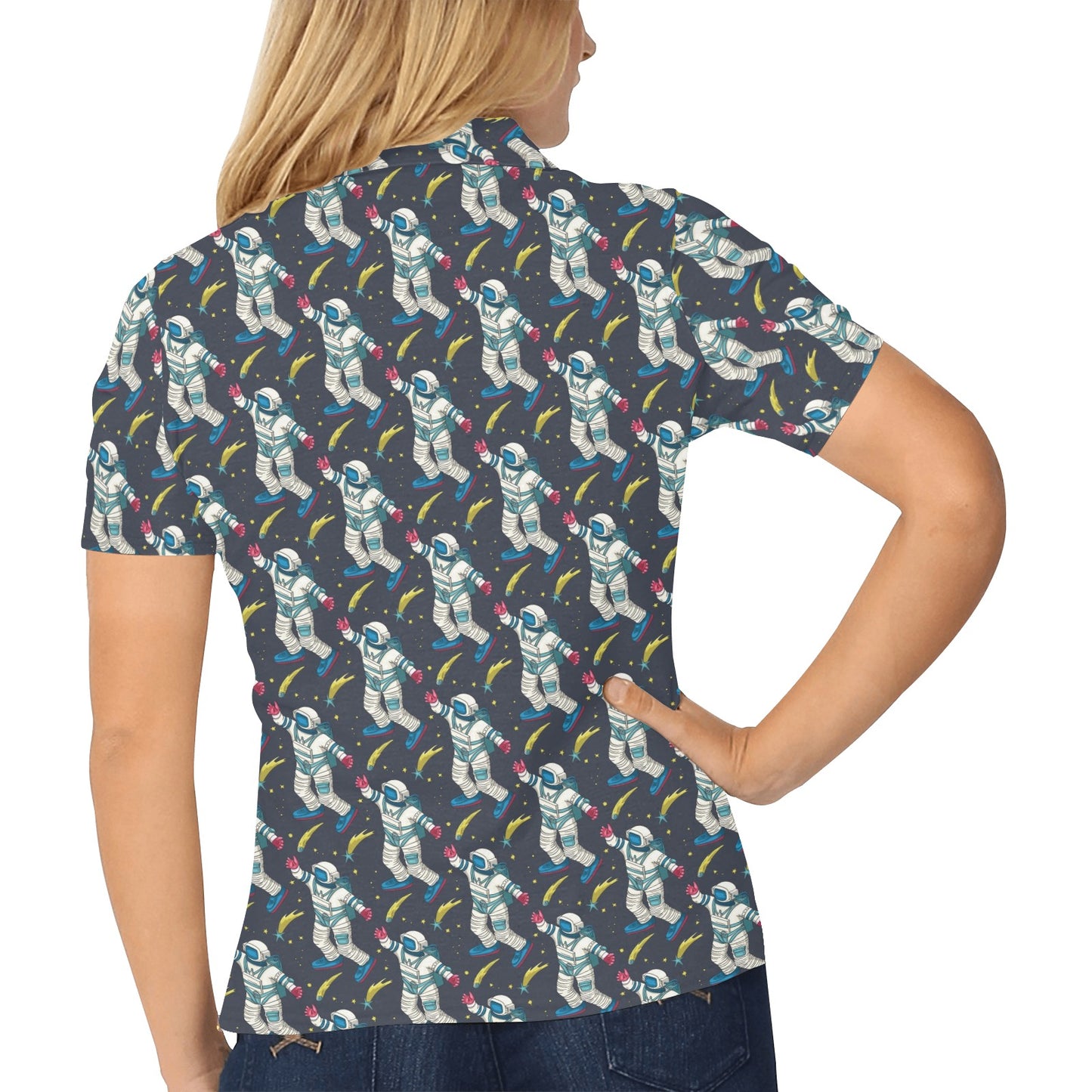 Astronaut Pattern Print Design 04 Women's Polo Shirt