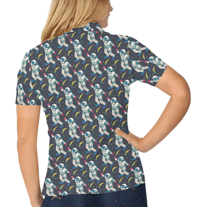 Astronaut Pattern Print Design 04 Women's Polo Shirt