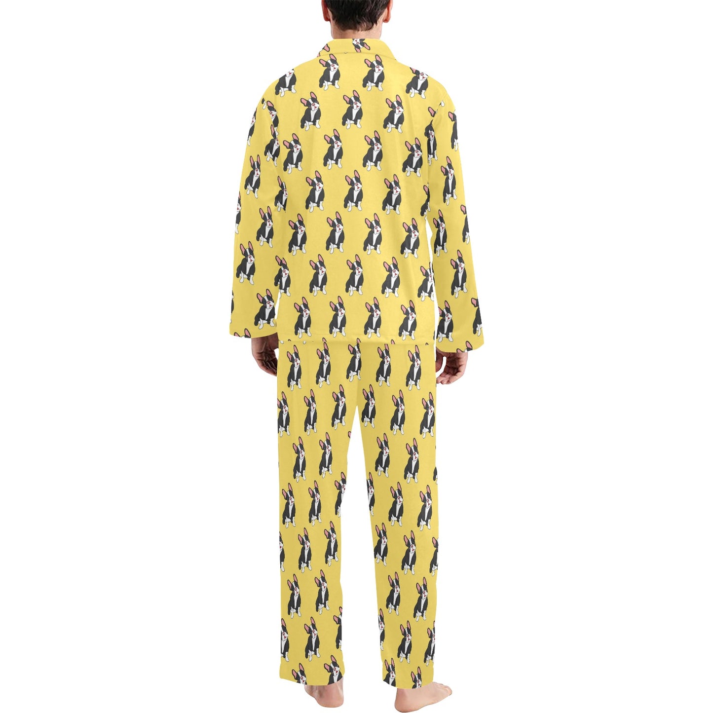 Boston Terrier Pattern Print Design 06 Men's Long Pajama Set