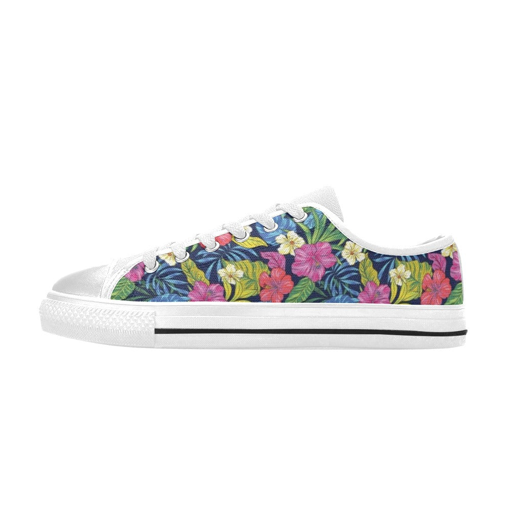 Hibiscus Print Design LKS3010 Women's White Low Top Shoes