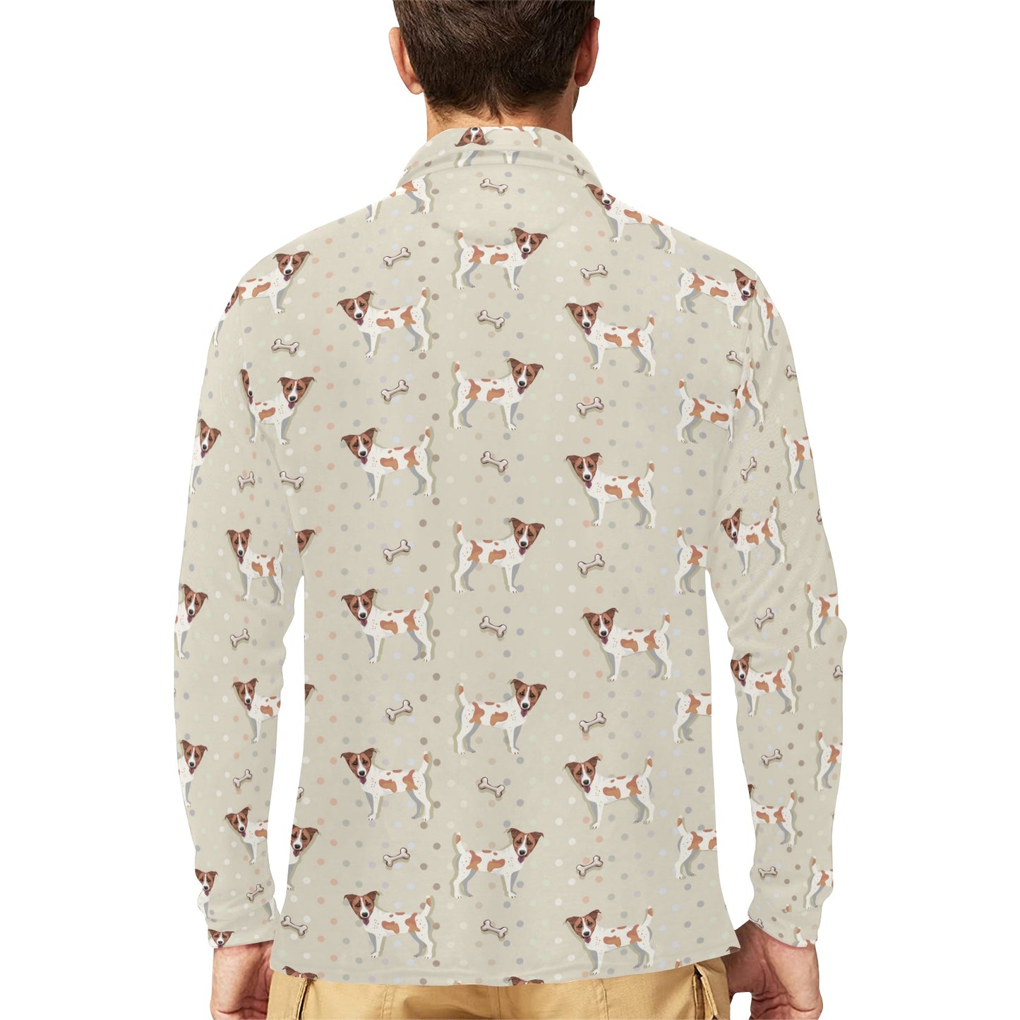 Russell Terriers With Bone Print Design LKS302 Long Sleeve Polo Shirt For Men's