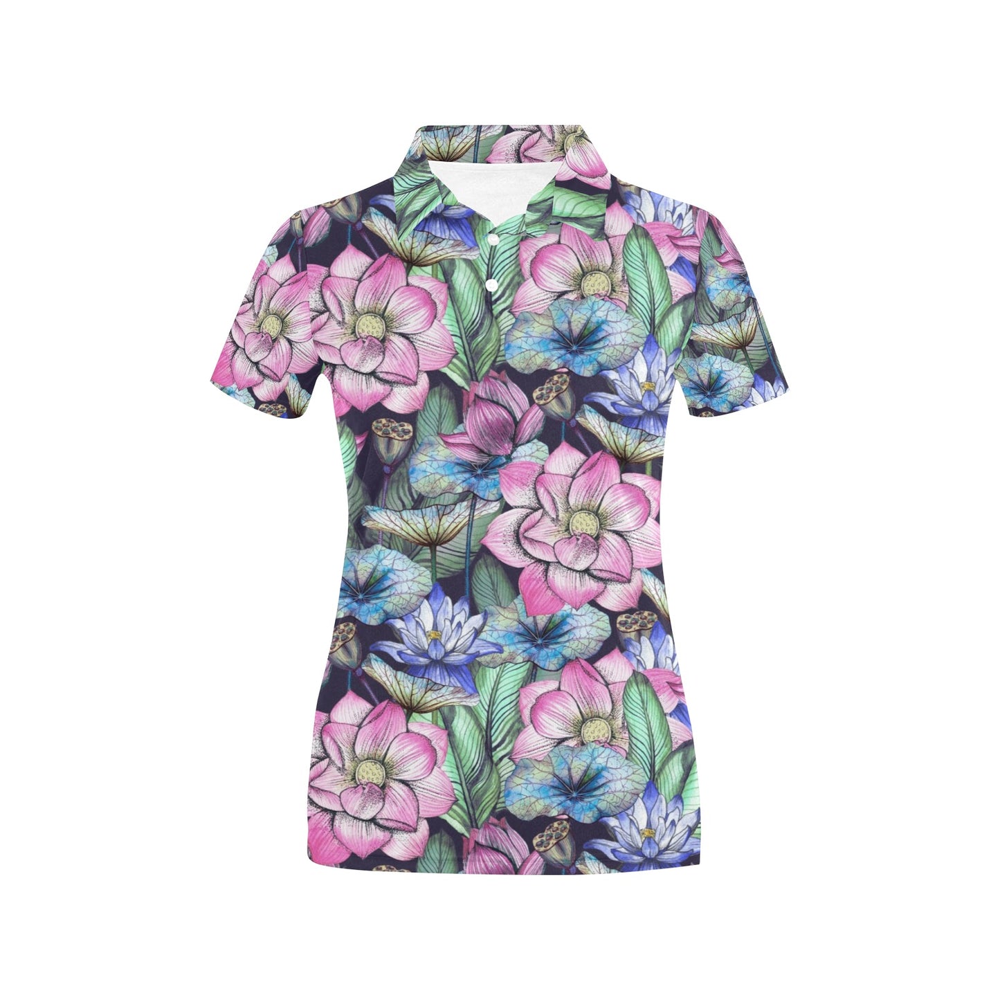 Water Lily Pattern Print Design WL07 Women's Polo Shirt