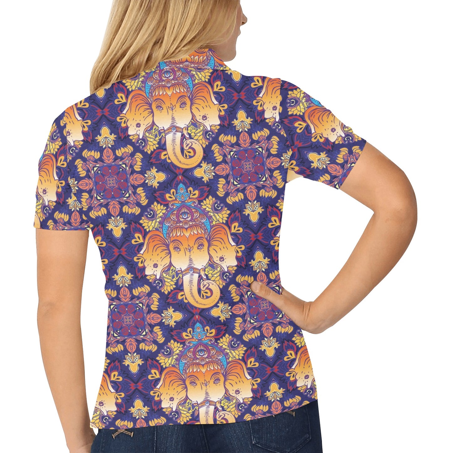 Ganesha Pattern Print Design 01 Women's Polo Shirt