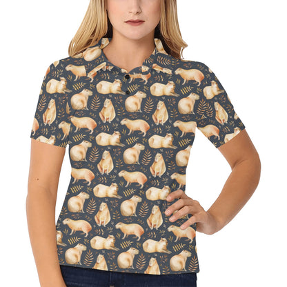 Capybara Pattern Print Design 02 Women's Polo Shirt