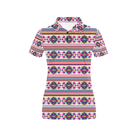 Indian Navajo Neon Themed Design Print Women's Polo Shirt