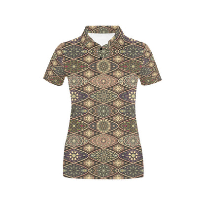 Mandala Motif Themed Design Print Women's Polo Shirt