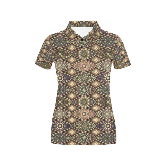 Mandala Motif Themed Design Print Women's Polo Shirt