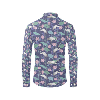 Water Lily Print Design LKS306 Men's Long Sleeve Dress Shirt