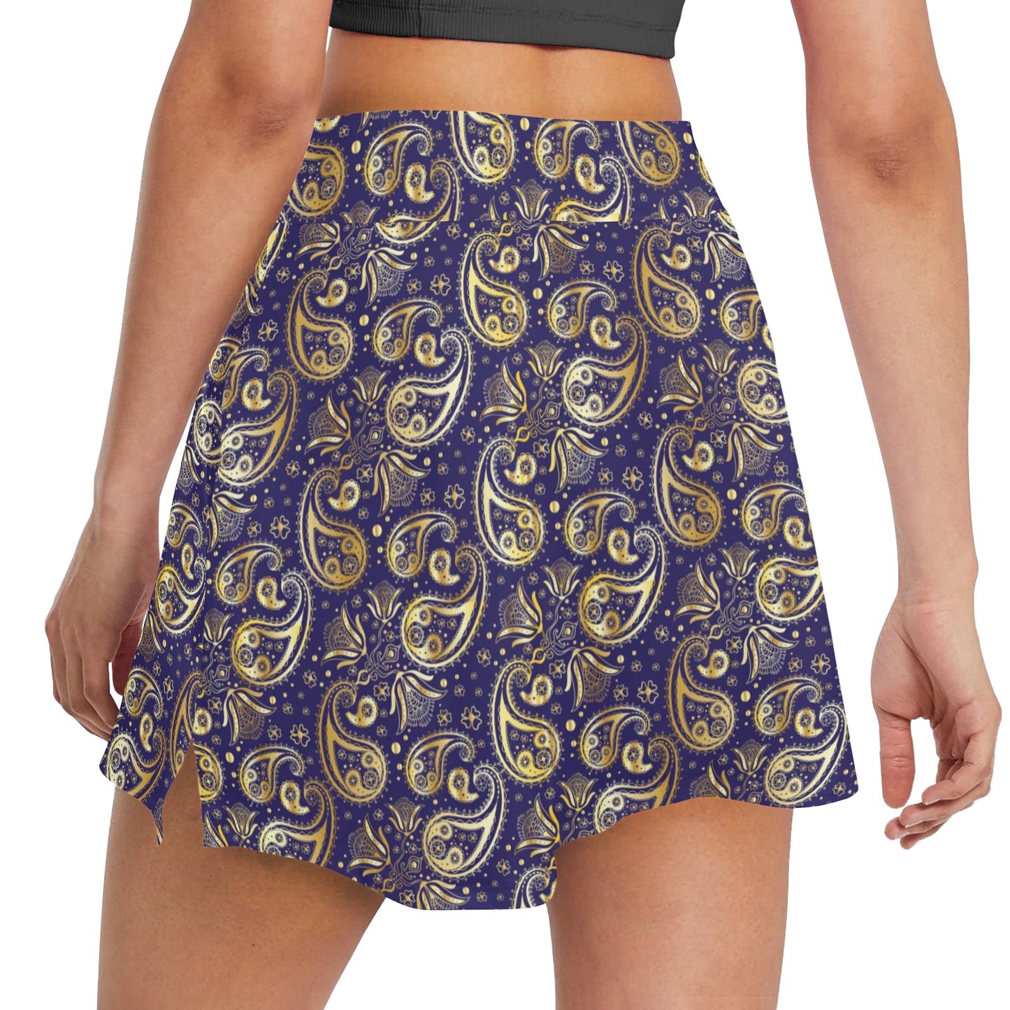 Paisley Blue Yellow Design Print 17" Golf & Pickleball Skort with Pockets