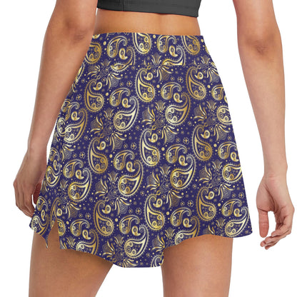 Paisley Blue Yellow Design Print 17" Golf & Pickleball Skort with Pockets
