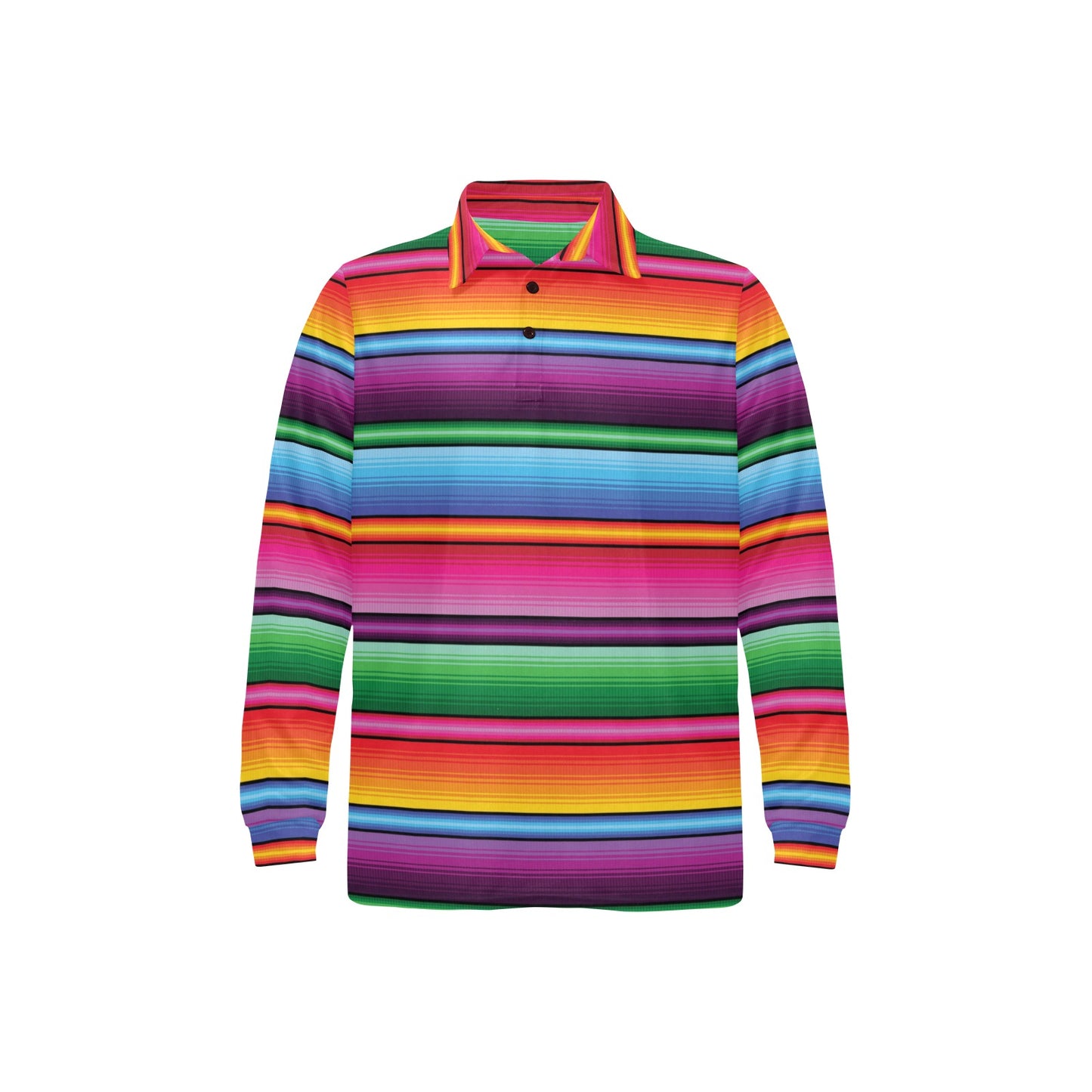 Mexican Blanket Colorful Print Pattern Long Sleeve Polo Shirt For Men's
