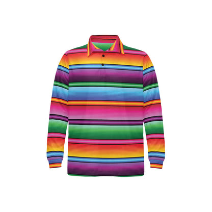 Mexican Blanket Colorful Print Pattern Long Sleeve Polo Shirt For Men's