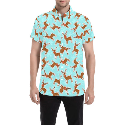 Reindeer Print Design LKS403 Men Short Sleeve Button Up Shirt