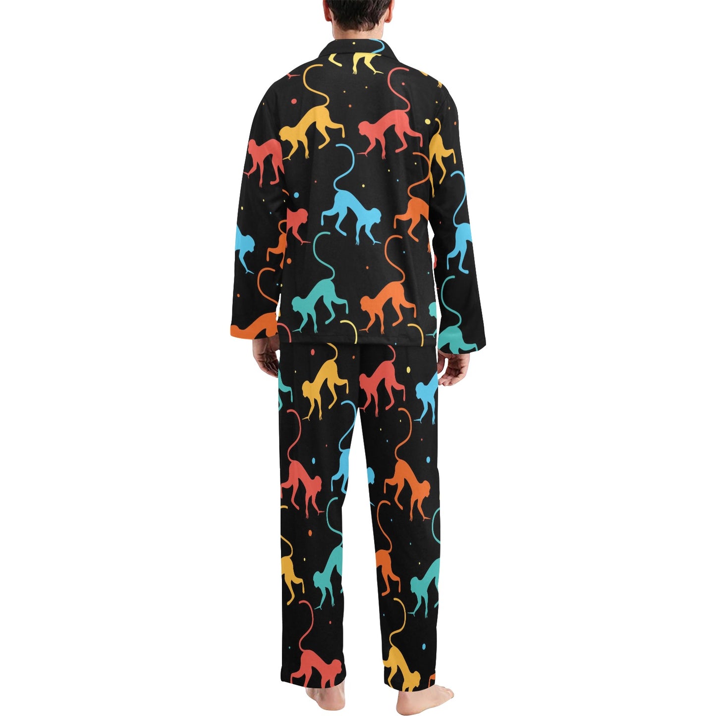 Monkey Pattern Print Design 01 Men's Long Pajama Set