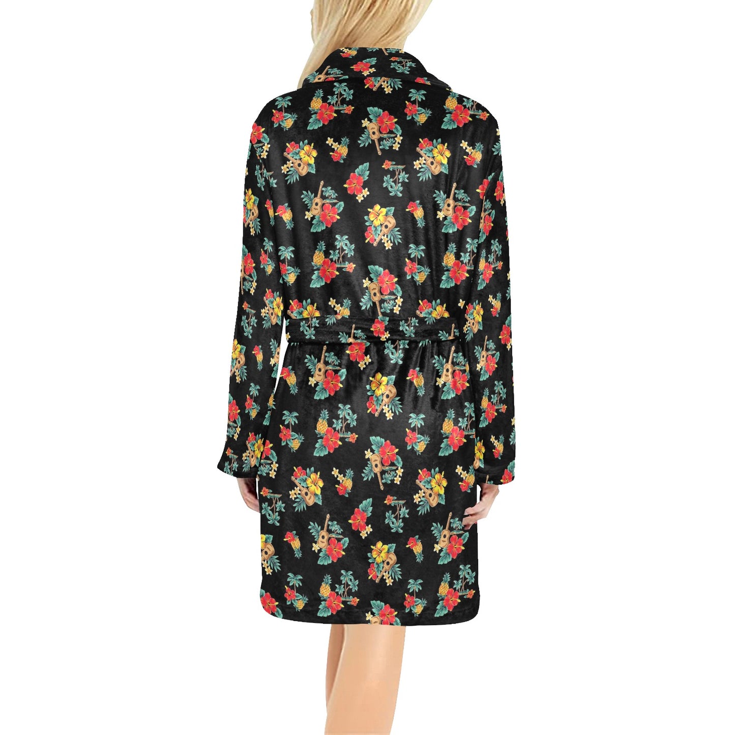 Hawaiian Flower Themed Print Women's Fleece Robe