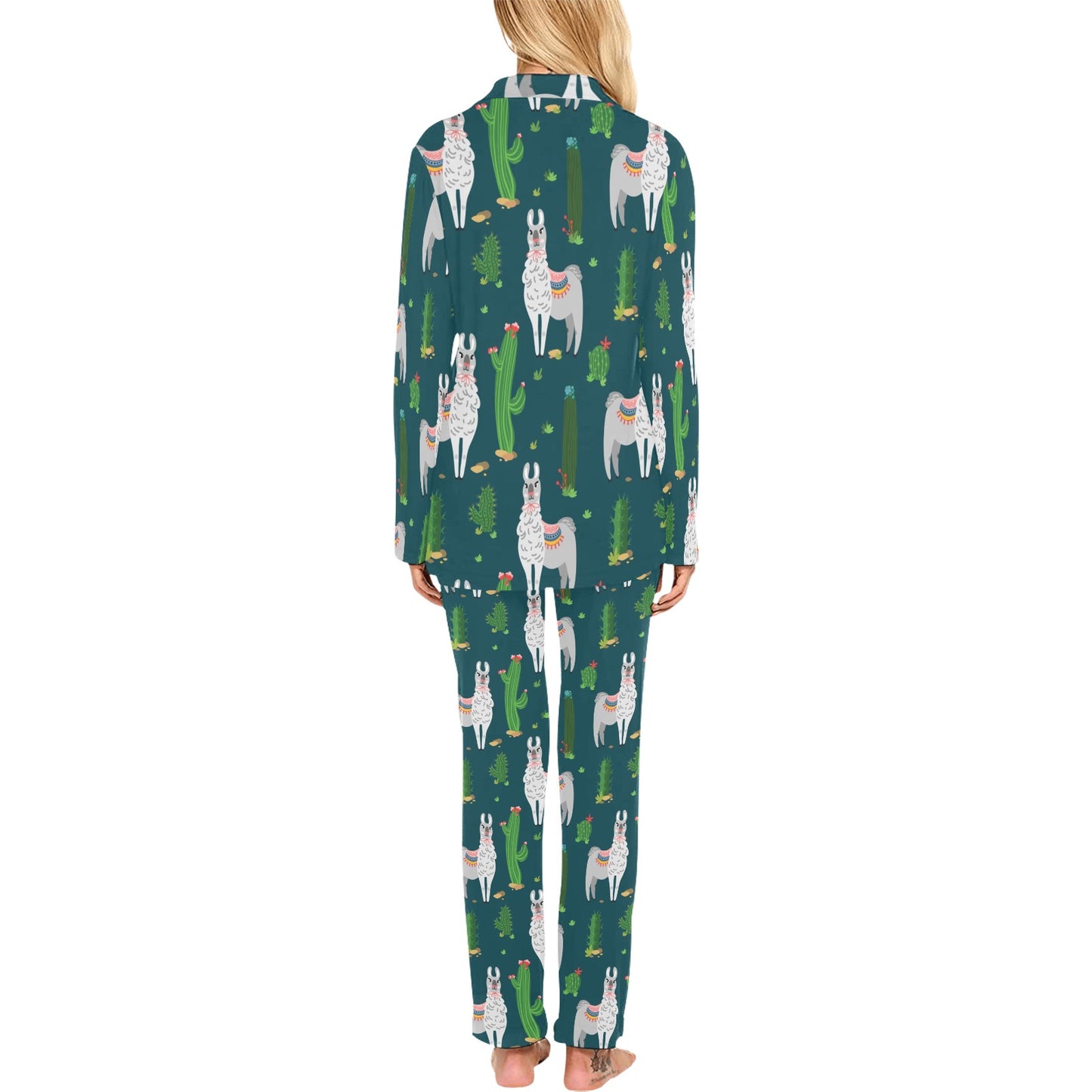 Llama Cactus Pattern Print Design 013 Women's Long Pajama Set