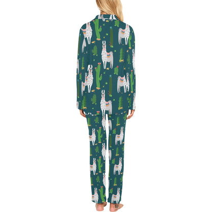 Llama Cactus Pattern Print Design 013 Women's Long Pajama Set
