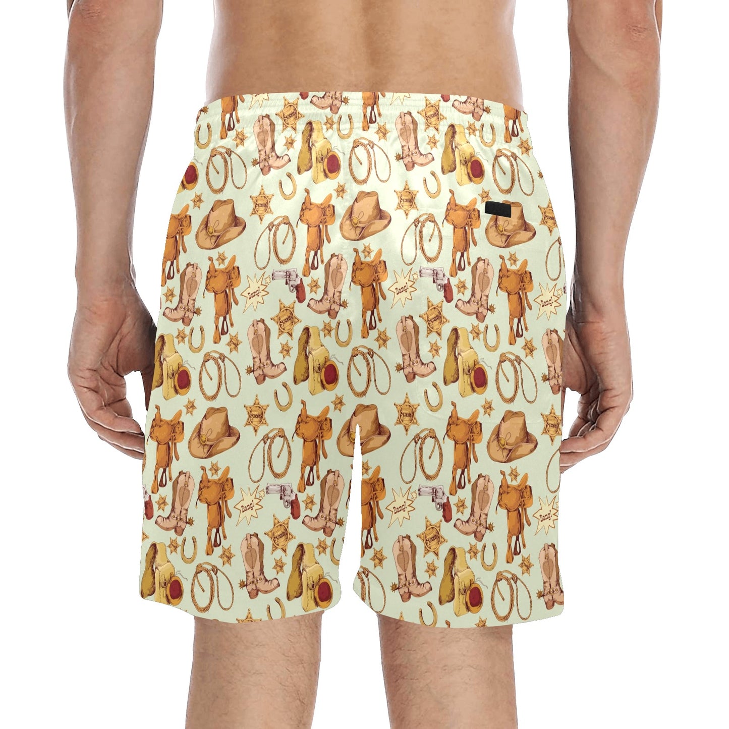 Western Cowboy Design Pattern Men's Swim Trunks Beach Shorts