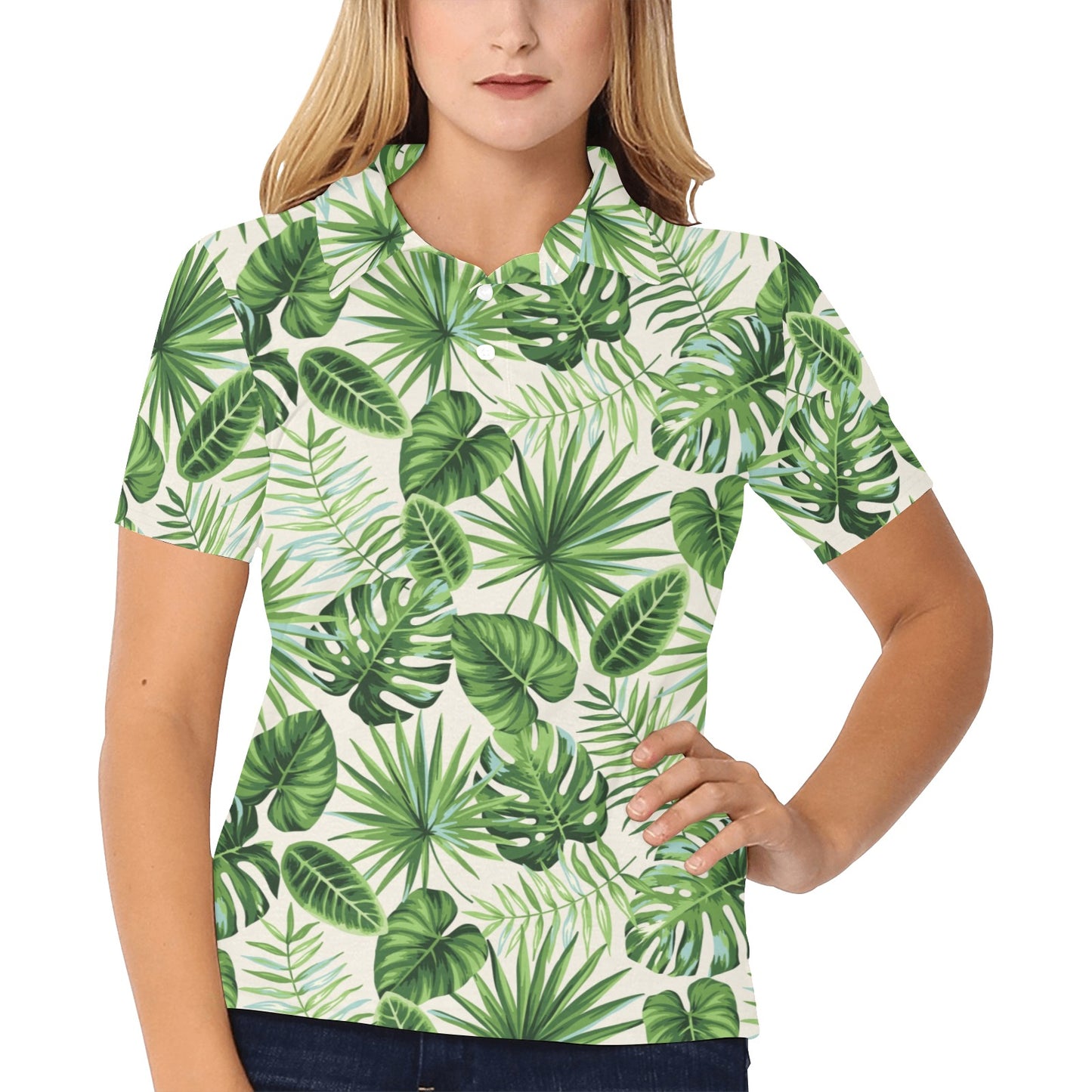 Palm Leaf Pattern Print Design A01 Women's Polo Shirt