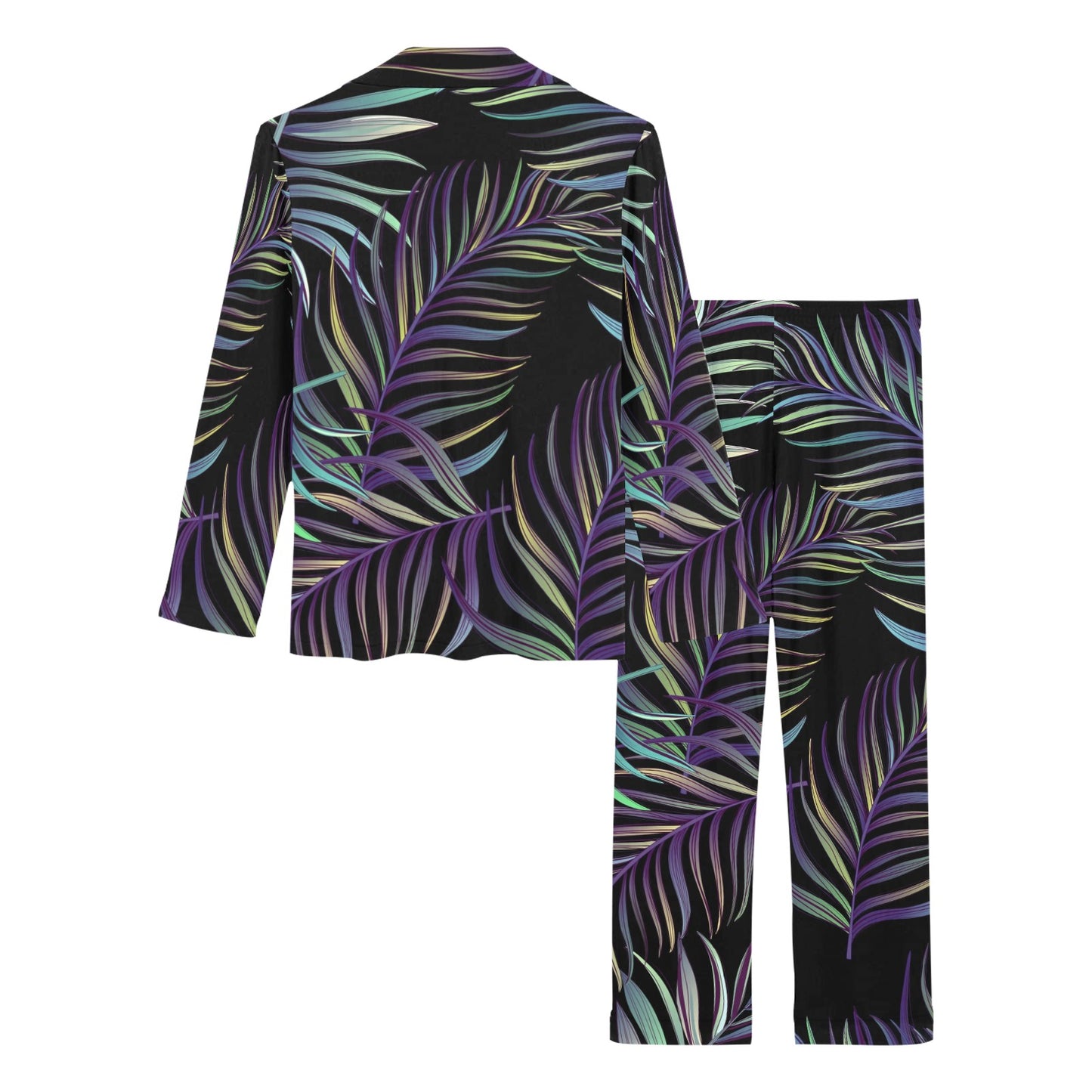 Tropical Palm Leaves Pattern Brightness Women's Long Pajama Set