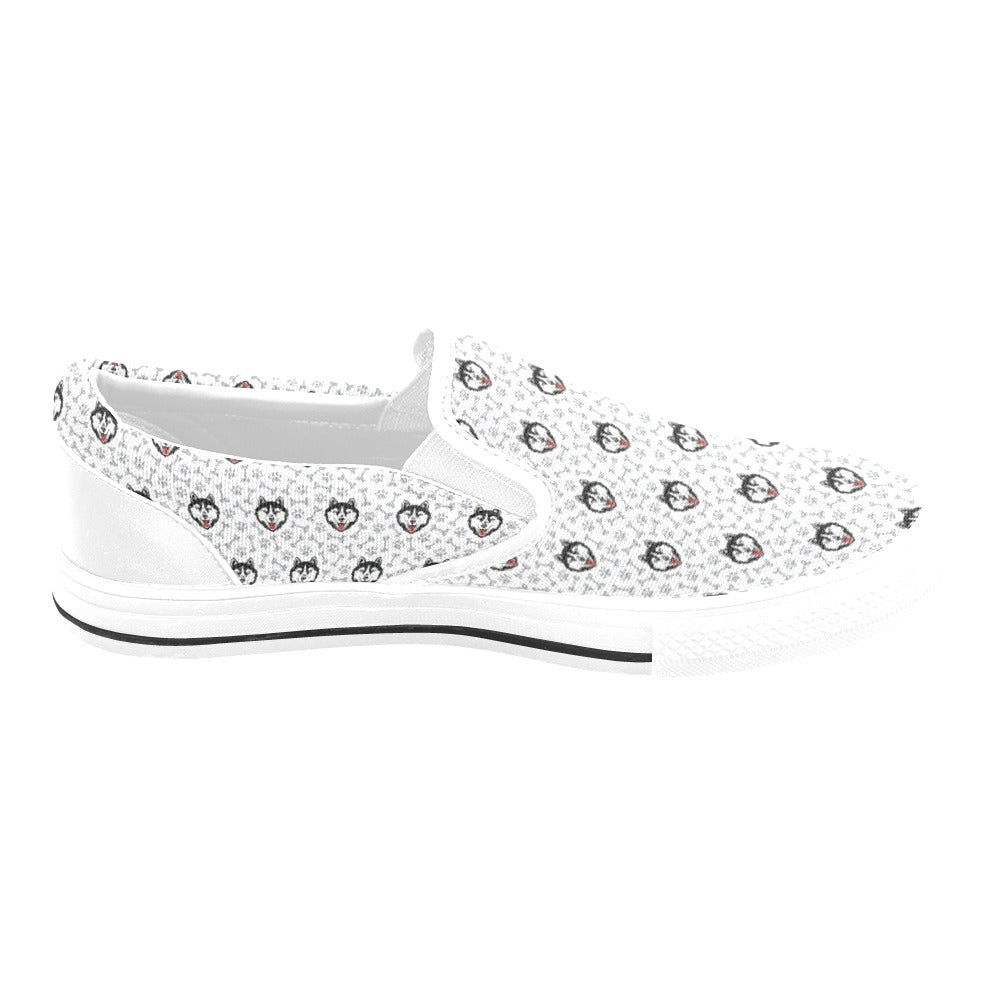 Siberian Huskies Print Design LKS305 White Slip Ons Canvas Women's Shoes