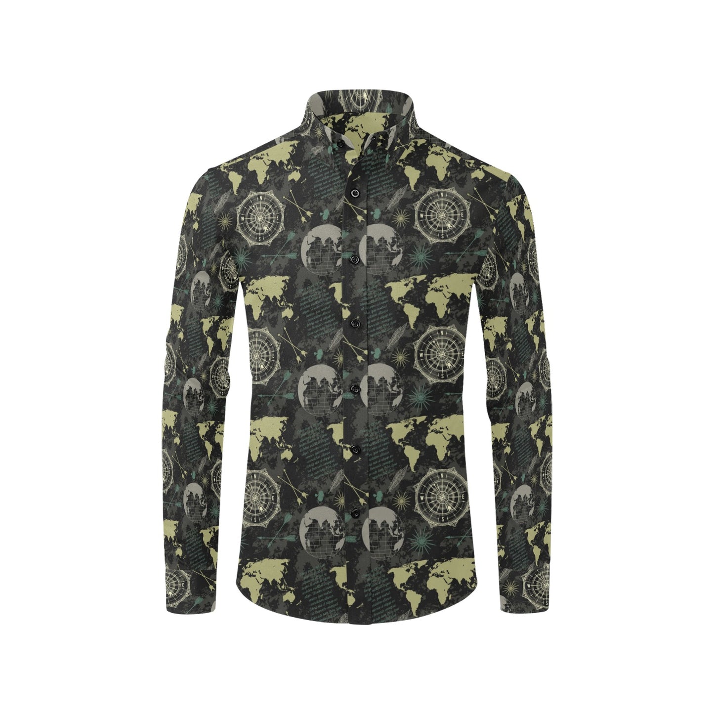 World Map Print Design LKS303 Men's Long Sleeve Dress Shirt