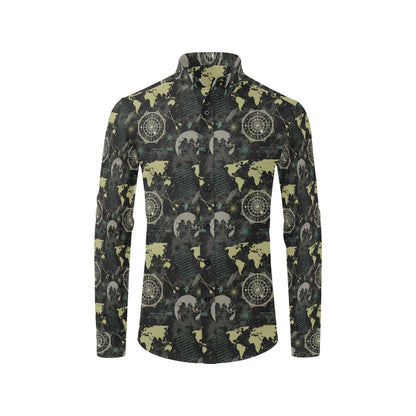 World Map Print Design LKS303 Men's Long Sleeve Dress Shirt