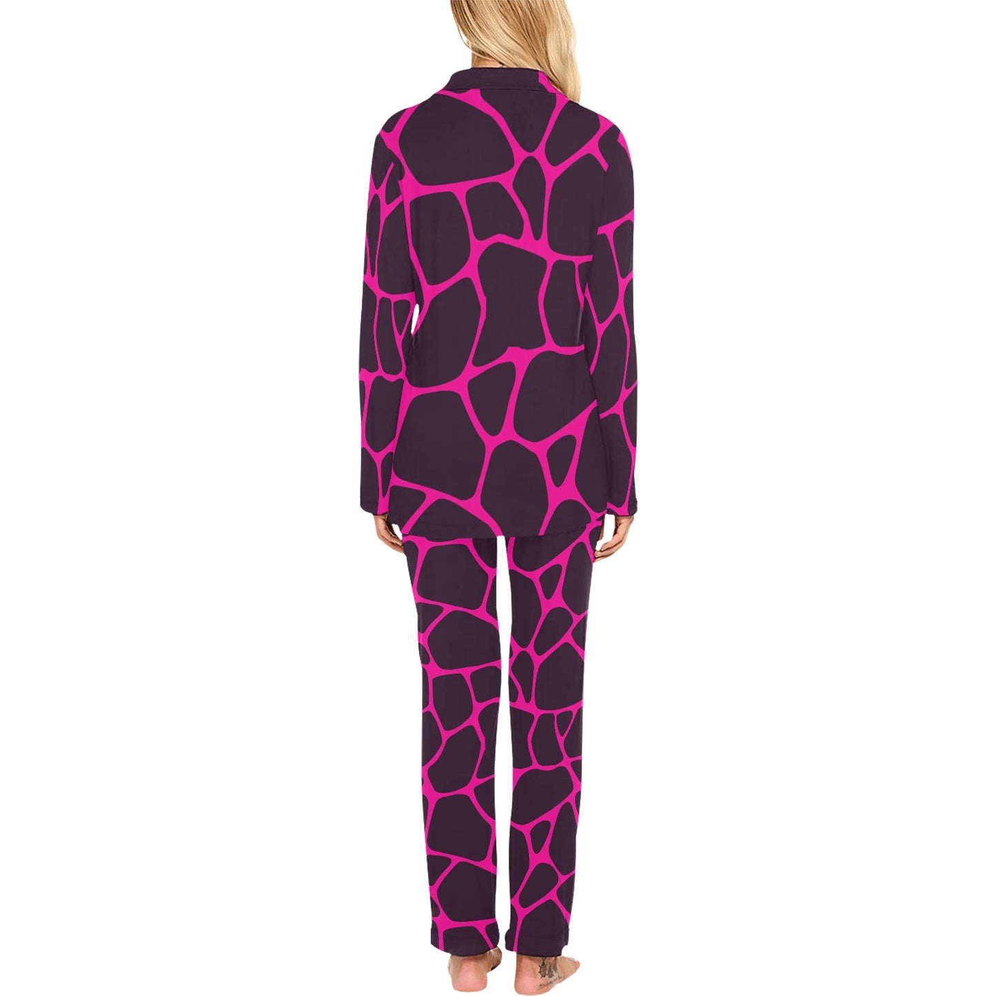 Giraffe Pink Background Texture Print Women's Long Pajama Set