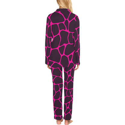 Giraffe Pink Background Texture Print Women's Long Pajama Set