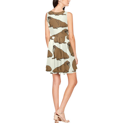 Walrus Pattern Print Design 03 Sleeveless Dress