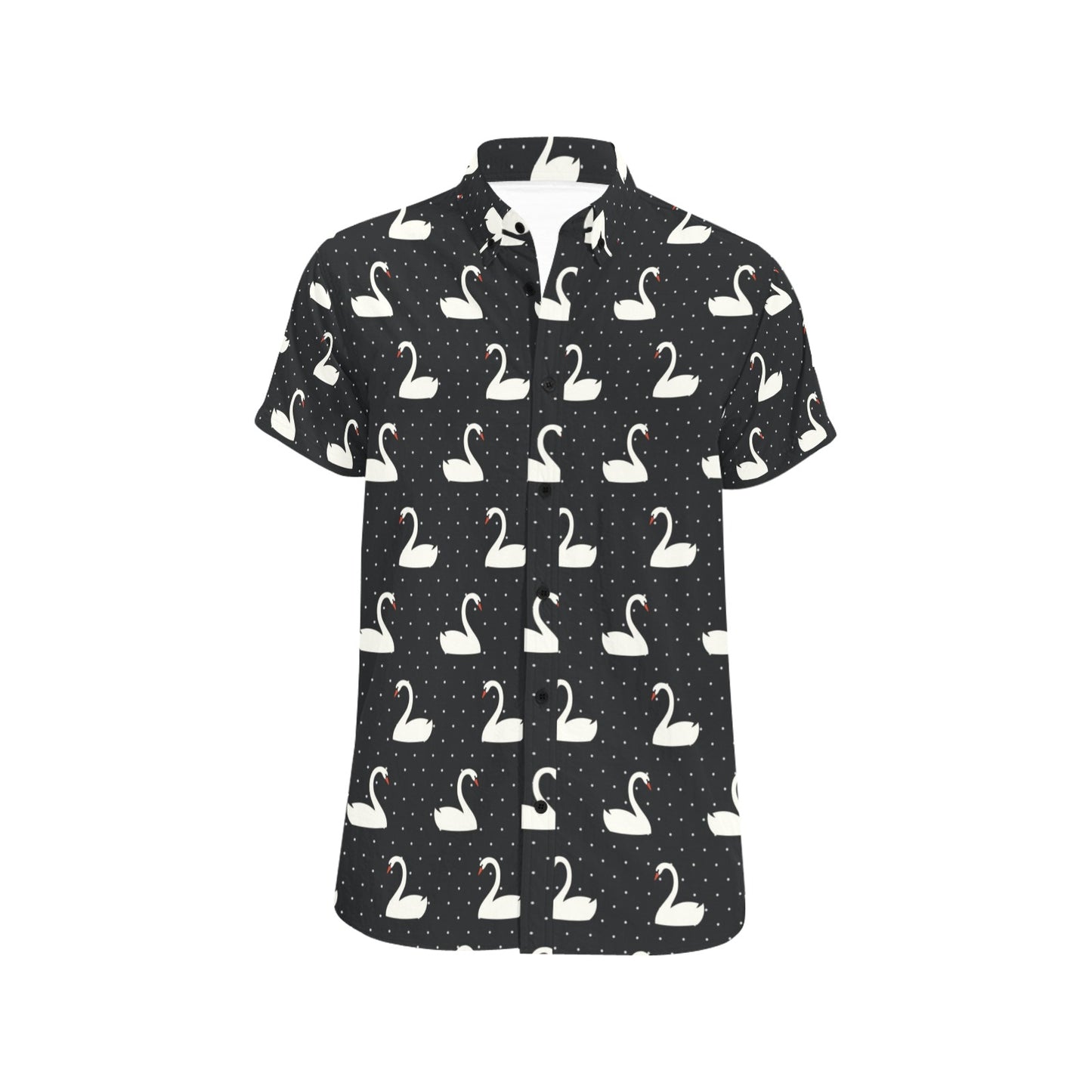Swan Print Design LKS401 Men Short Sleeve Button Up Shirt