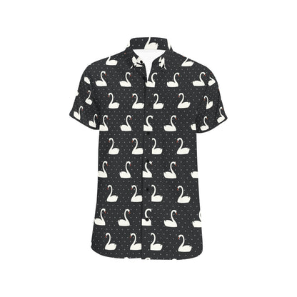 Swan Print Design LKS401 Men Short Sleeve Button Up Shirt