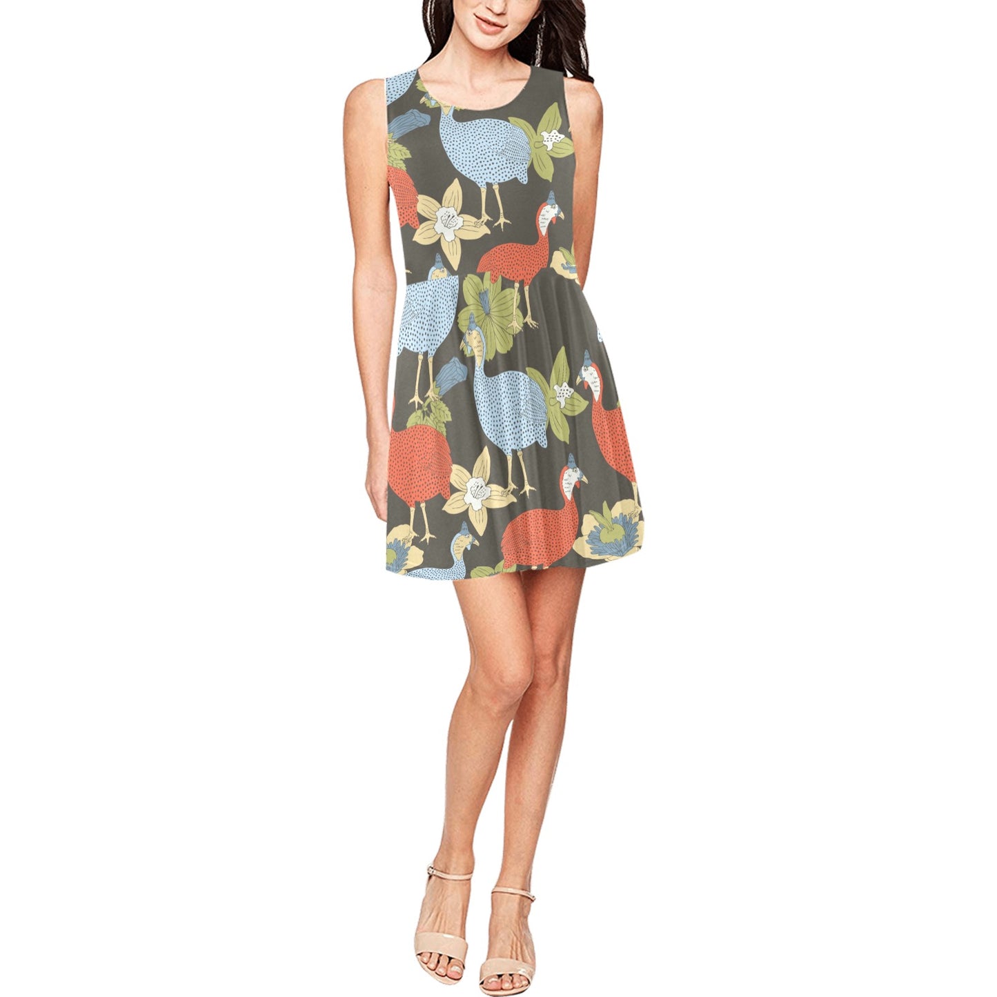 Guinea Fowl Pattern Print Design 02 Sleeveless Dress
