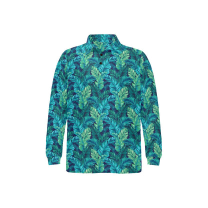 Banana Leaf Pattern Print Design 06 Long Sleeve Polo Shirt For Men's