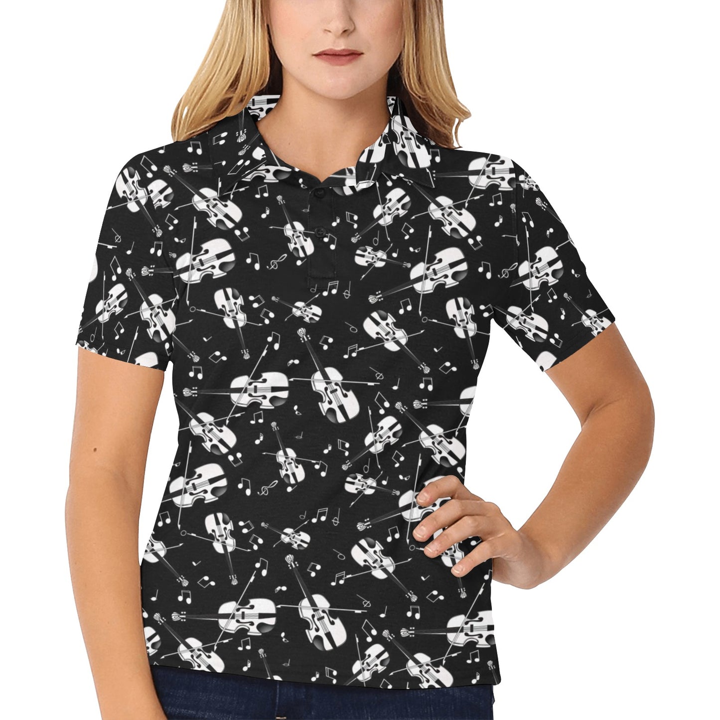Violin Print Design LKS404 Women's Polo Shirt