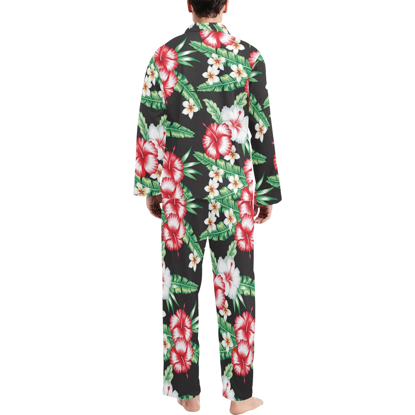 Hawaiian flower tropical leaves Men's Long Pajama Set