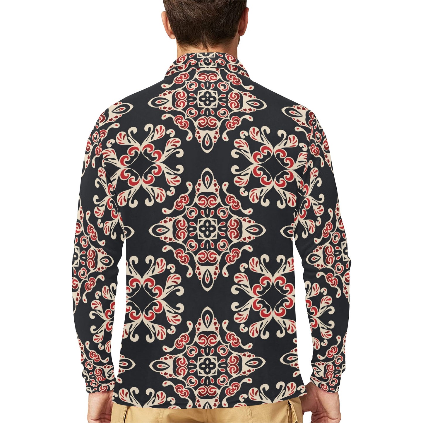 Medallion Pattern Print Design 01 Long Sleeve Polo Shirt For Men's