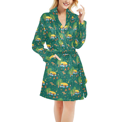 Camping Camper Pattern Print Design 06 Women's Fleece Robe