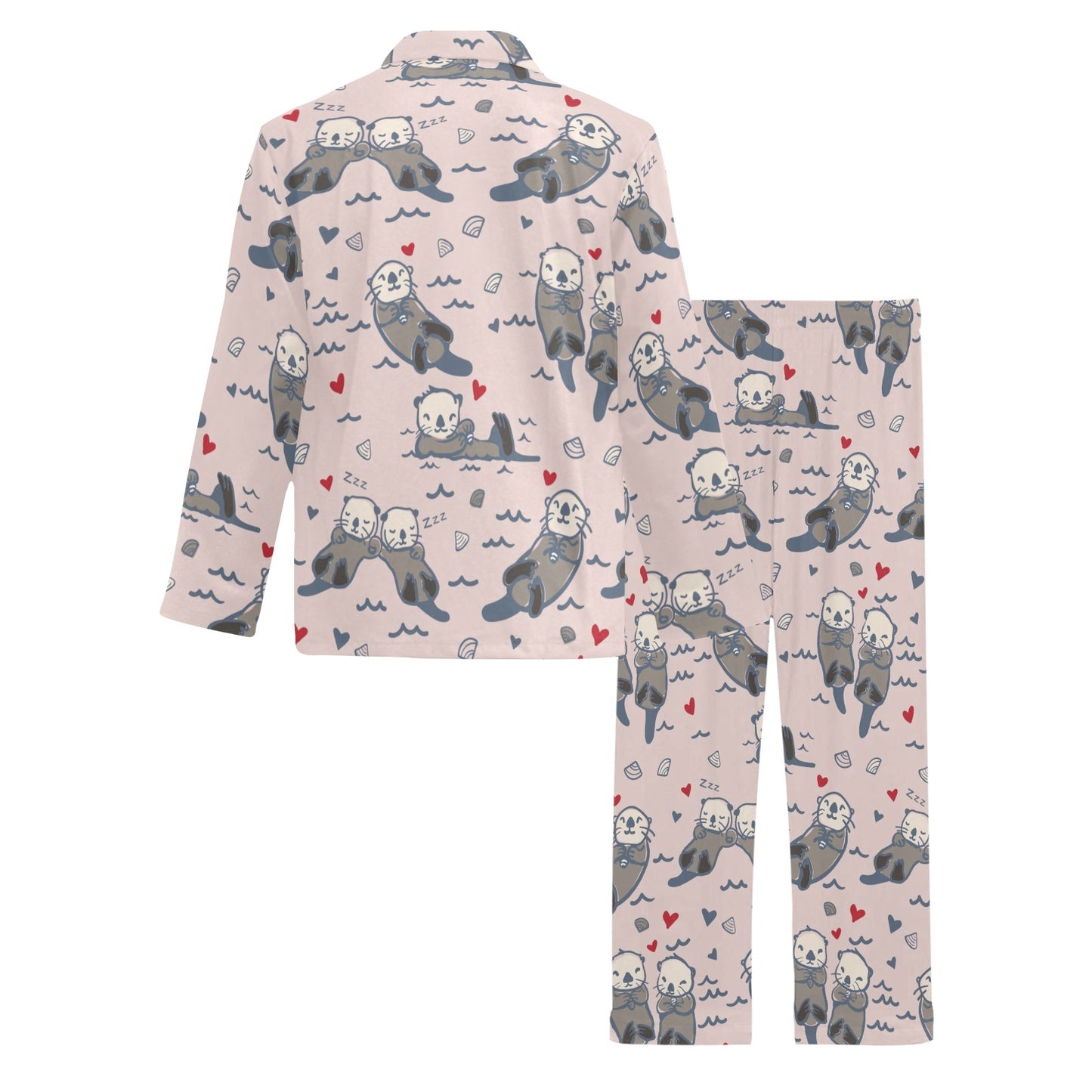 Sea Otter Pattern Print Design 02 Men's Long Pajama Set