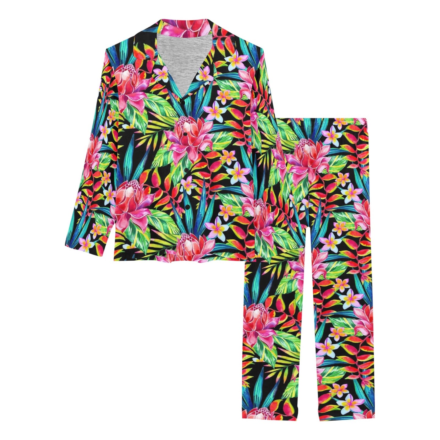 Heliconia Pattern Print Design HL02 Women's Long Pajama Set