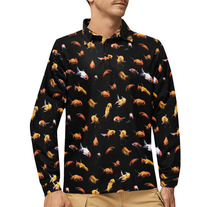 Goldfish Print Design LKS402 Long Sleeve Polo Shirt For Men's