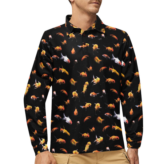 Goldfish Print Design LKS402 Long Sleeve Polo Shirt For Men's