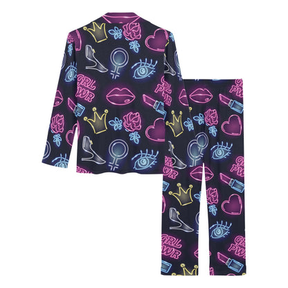 Lipstick Neon Pattern Print Design 02 Women's Long Pajama Set