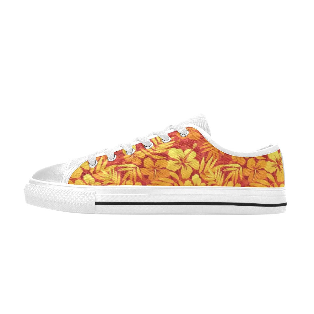 Hibiscus Summer Print Design LKS302 Women's White Low Top Shoes