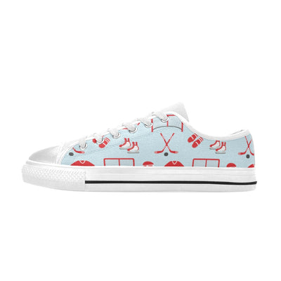 Hockey Red Equipment Print Design LKS305 Women's White Low Top Shoes