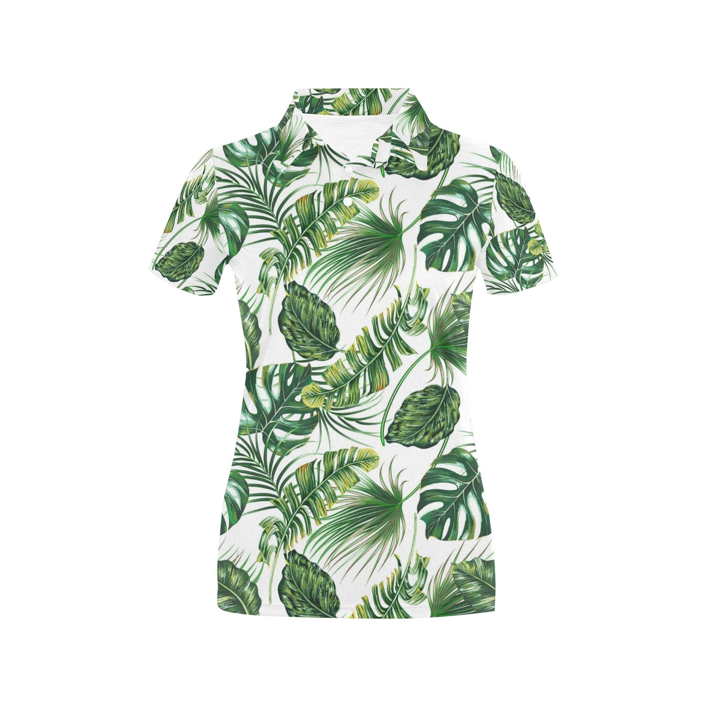 Green Pattern Tropical Palm Leaves Women's Polo Shirt