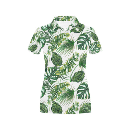 Green Pattern Tropical Palm Leaves Women's Polo Shirt