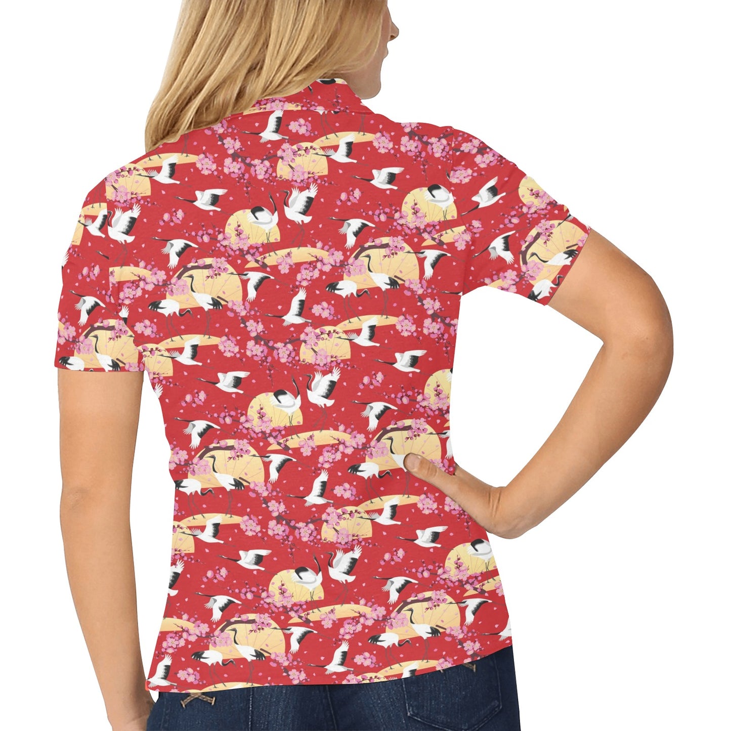 Crane Pattern Print Design 04 Women's Polo Shirt